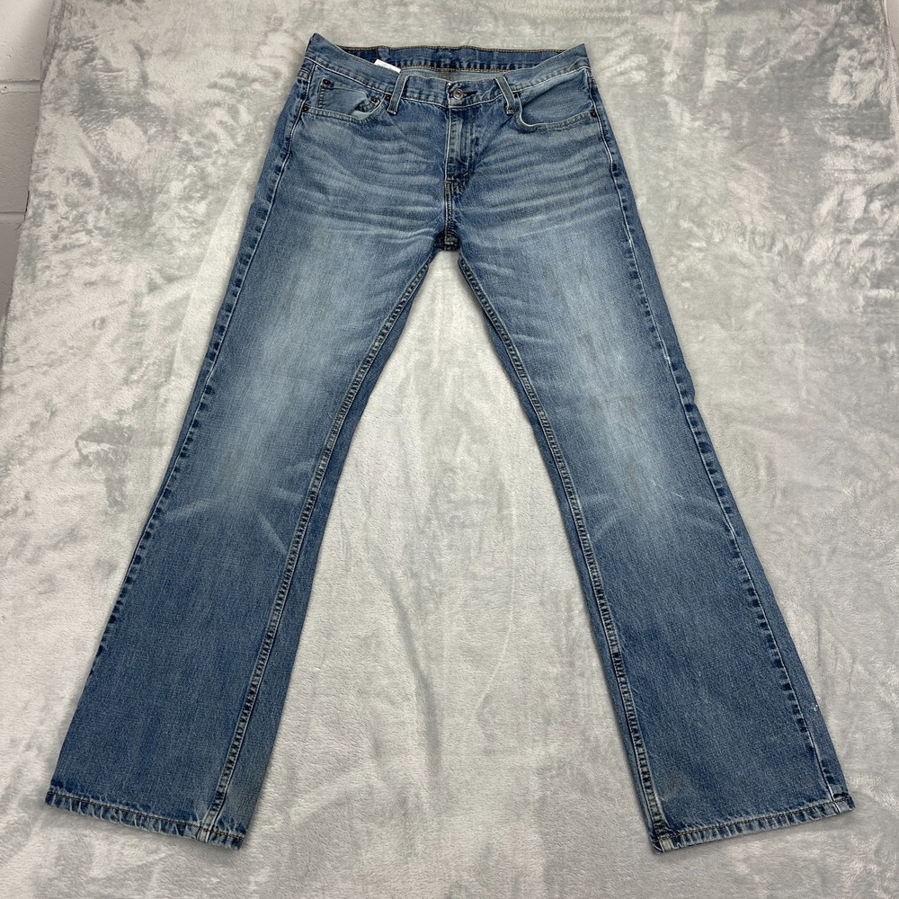Levi's Jeans Mens 33x32 Blue Denim Faded Whiskered Low Rise 527 Slim Bootcut Leg